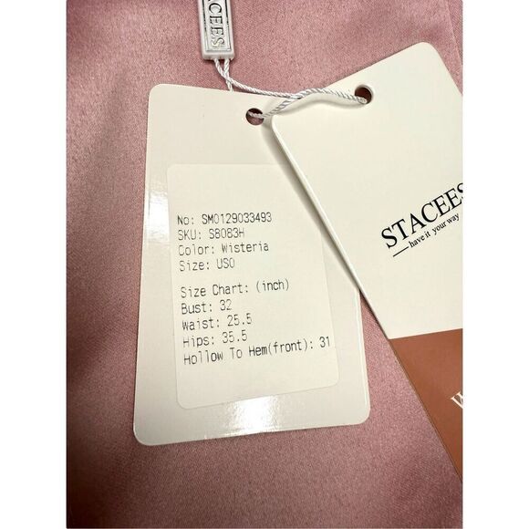 Stacees Women’s 0 A-Line Satin Homecoming Dress with Pockets Wisteria Pink NEW - Picture 9 of 10